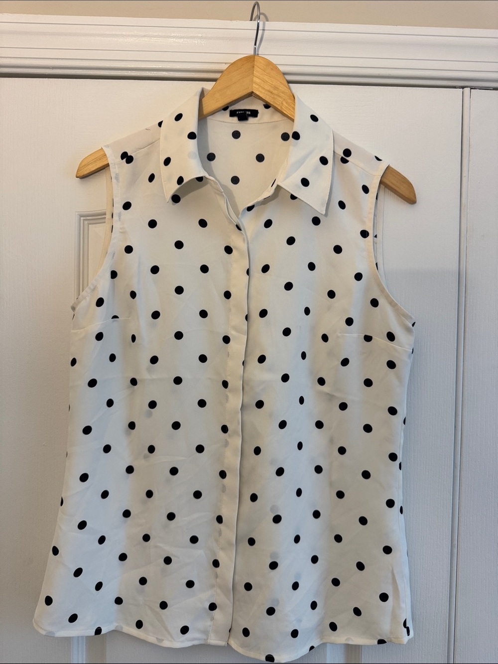 Express Sleeveless Polka Dot Button-Front Camisole - White and Black